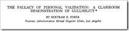 Forer Fallacy of Personal Validation : Inclass Experiment